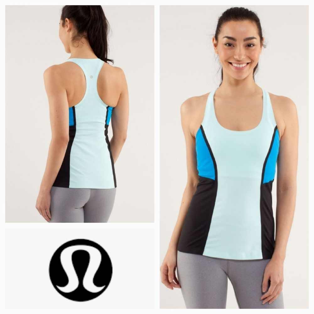 LULULEMON 8 Cool Racerback Surf Bonded Aquamarine Beach Blanket Blue Black